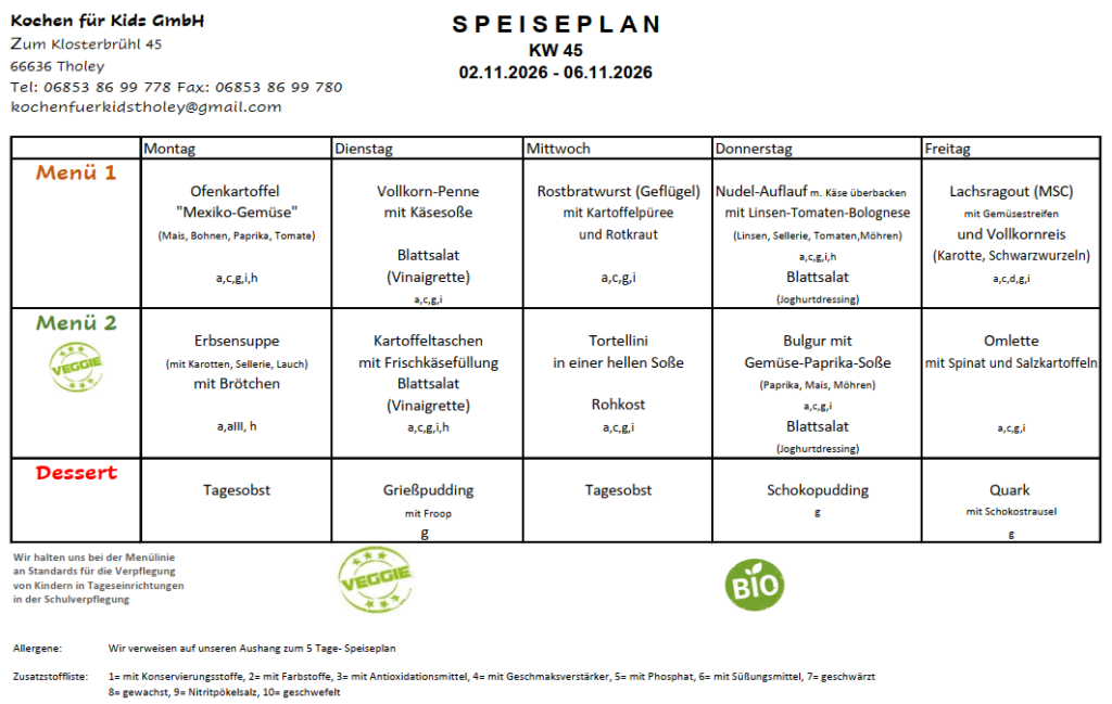 Speiseplan KW45 (02.11. bis 06.11.2026)