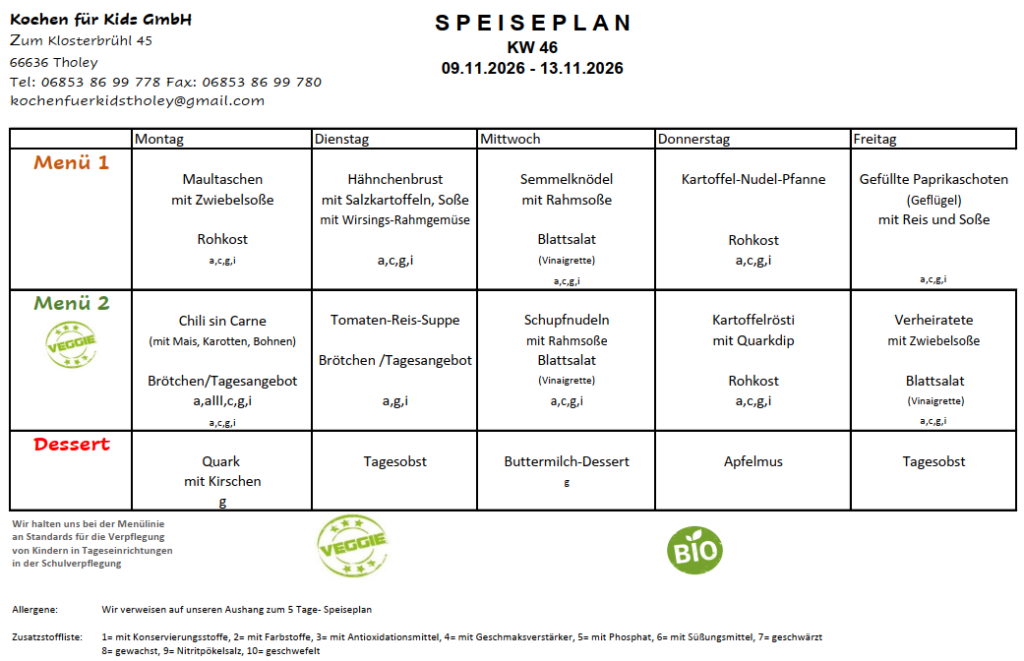 Speiseplan KW46 (09.11. bis 13.11.2026)